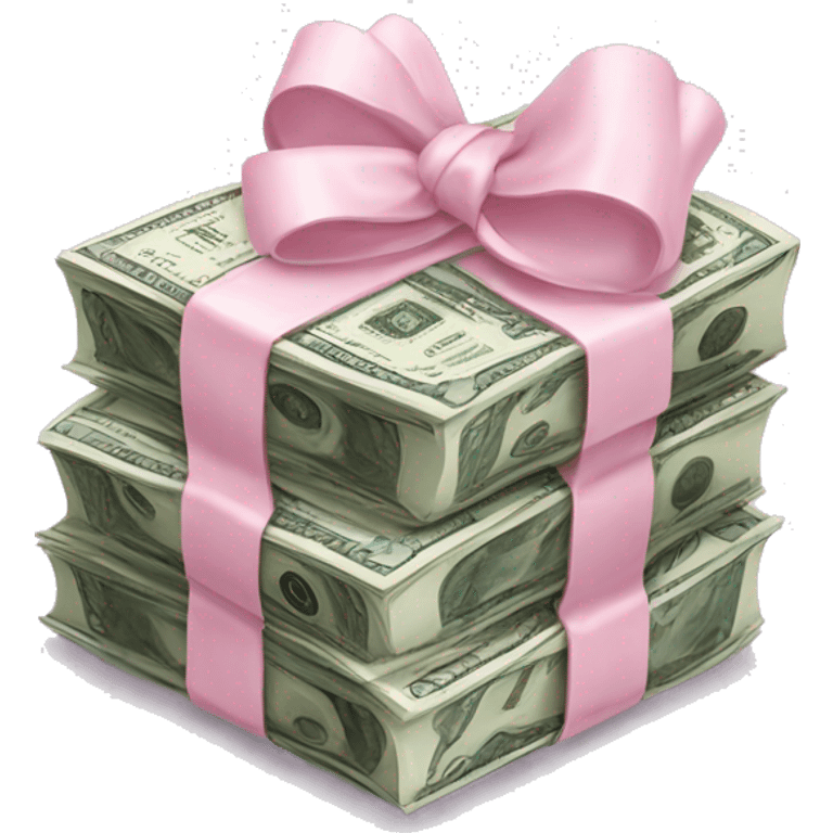 stack of blue hundreds money with light pink bow emoji