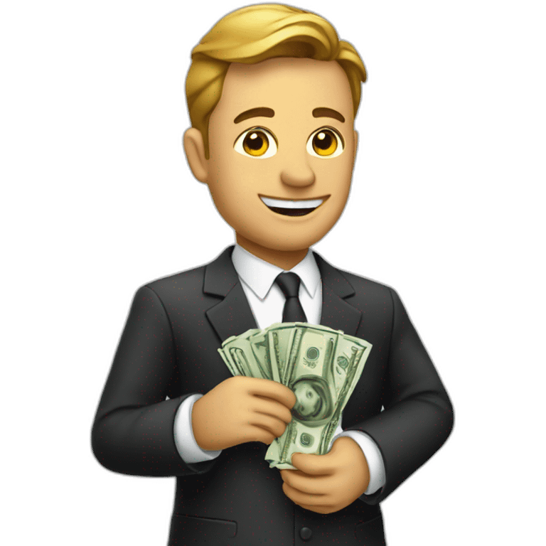 suited man holding money emoji