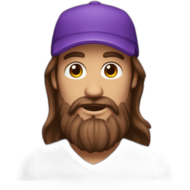 a man with long brown haid and beard with a purple cap  emoji