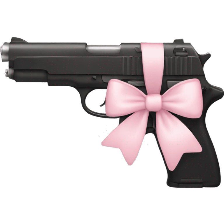 black gun, pale pink bow with heart in middle emoji