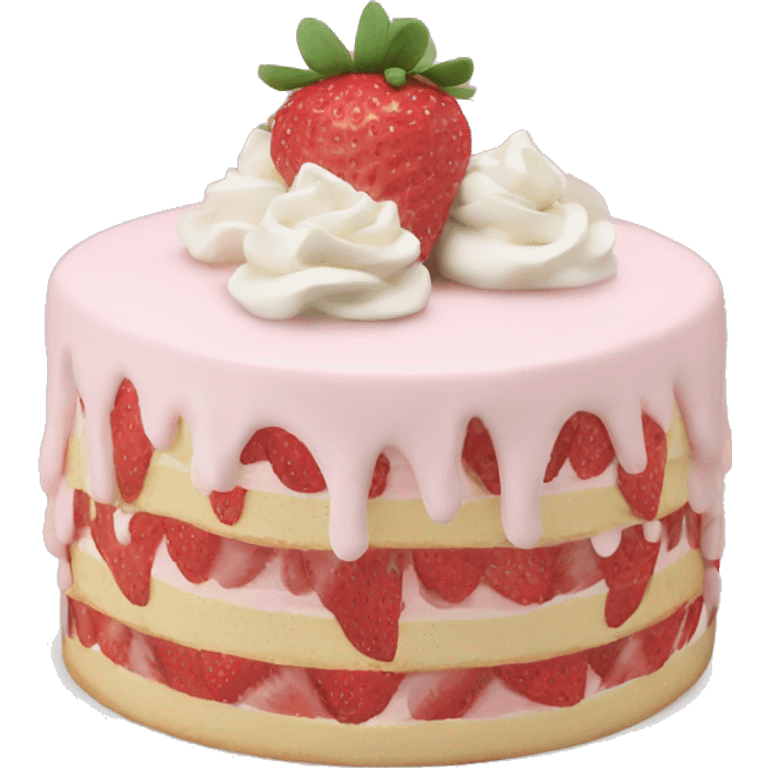 Light Pink strawberries and cream birthday cake  emoji