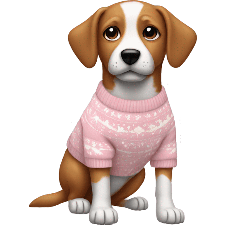 Dog in a light pink and white Christmas sweater  emoji