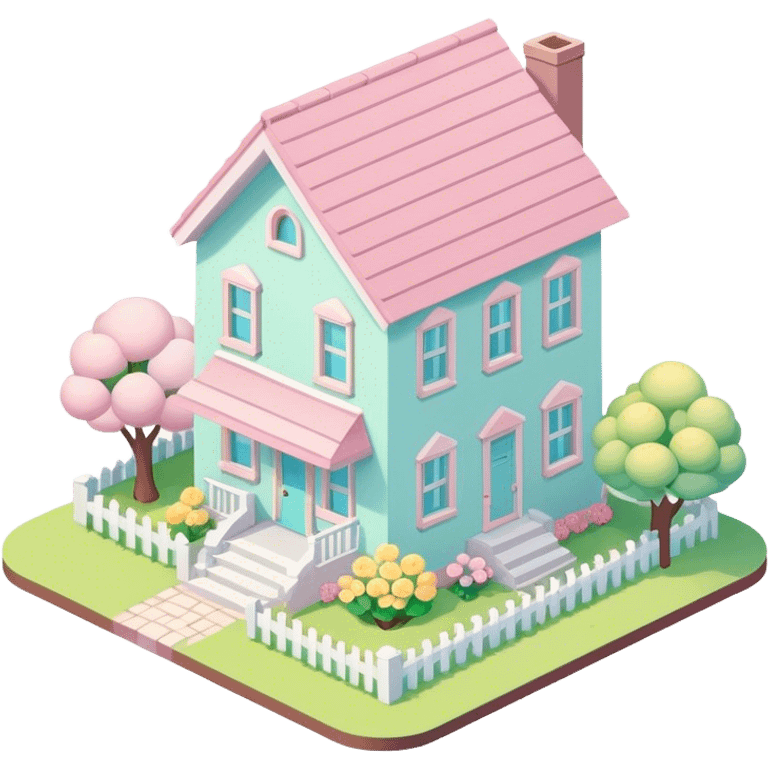 Isometric pastel springtime house emoji