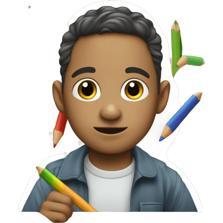 niño dibulando con lapices de colores emoji