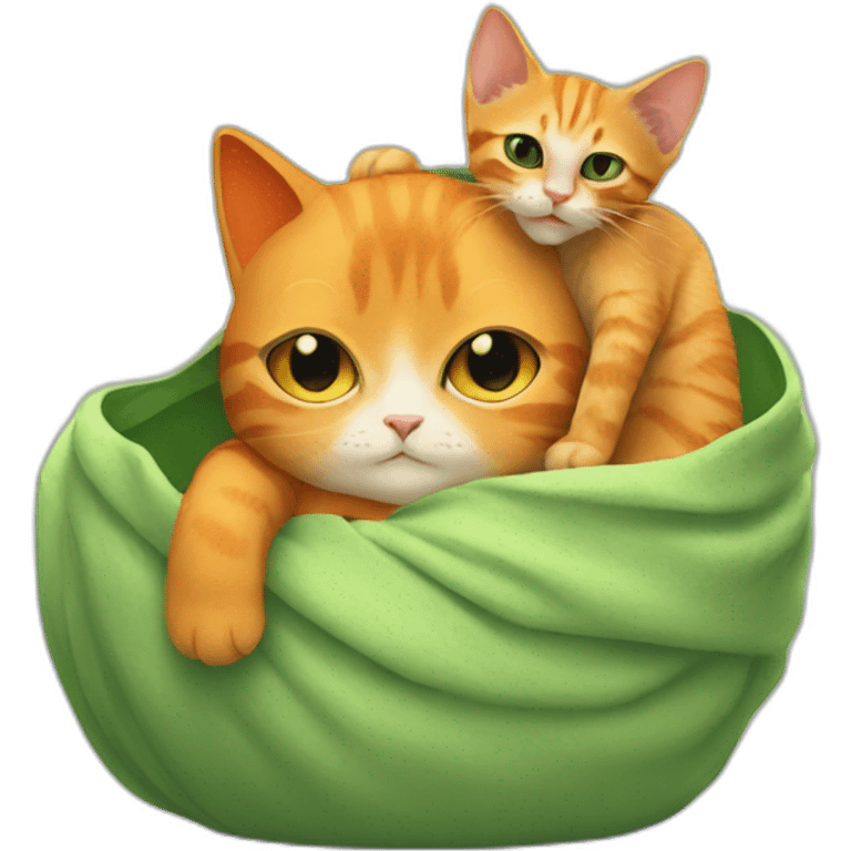 Orange cat with open eyes and baby yoda hugging emoji