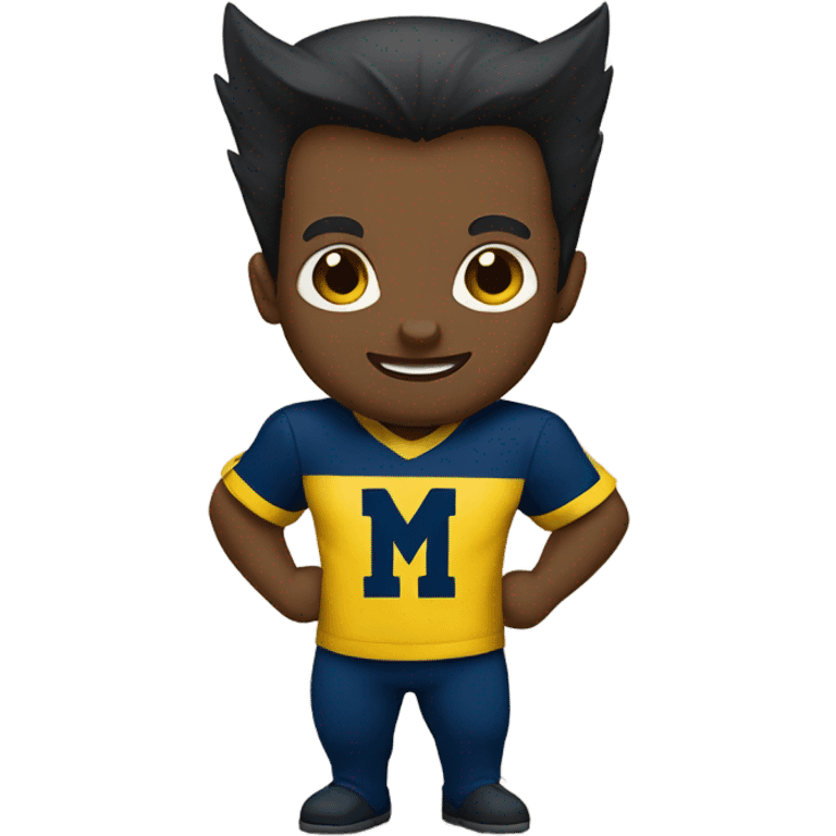 A cute wolverine wearing a blue and yellow University of Michigan shirt emoji