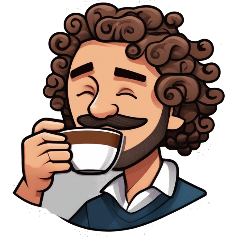 Curly Colombian guy drinking coffee emoji