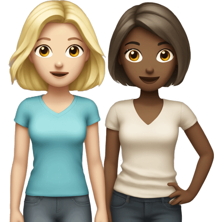 two girls, one blonde the other is brunette wearing cute clothes emoji