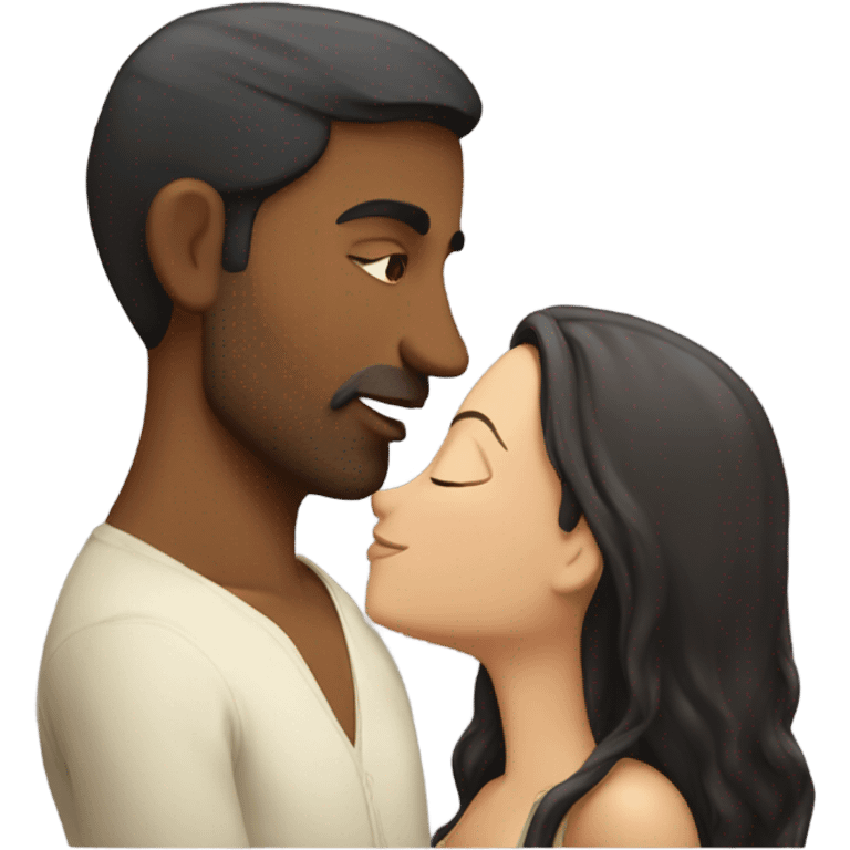 Indian man kissing white brunette girl emoji