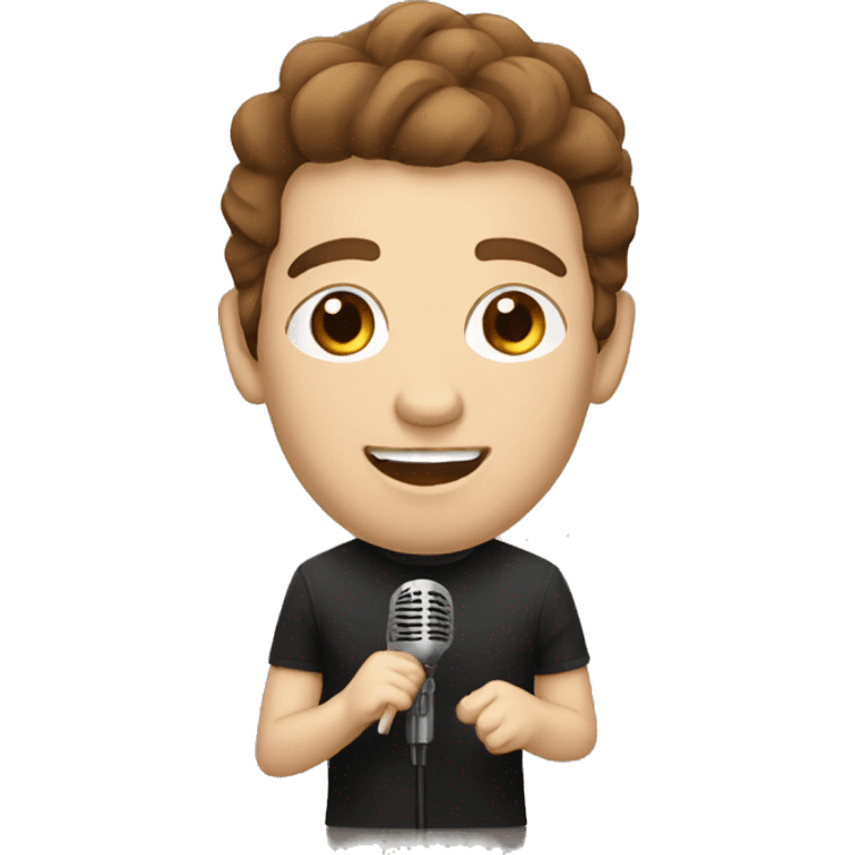 white male singer with brown hair and microphone emoji