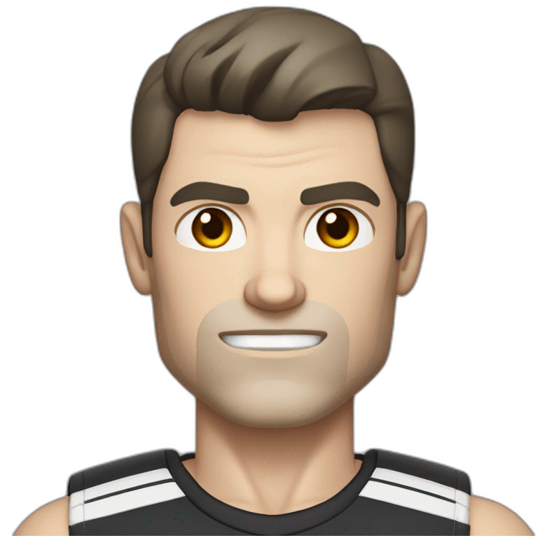 Angry Pale skinned Fit Man With the biceps and dark brown hair in black shirt, gray sports shorts and white Sneakers emoji