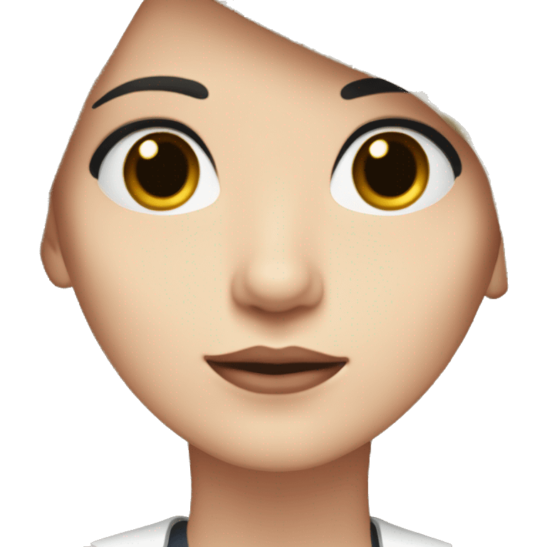 female doctor pale skinned, brown eyes, long lashes, plumby pink lips with short straight silky black hair emoji