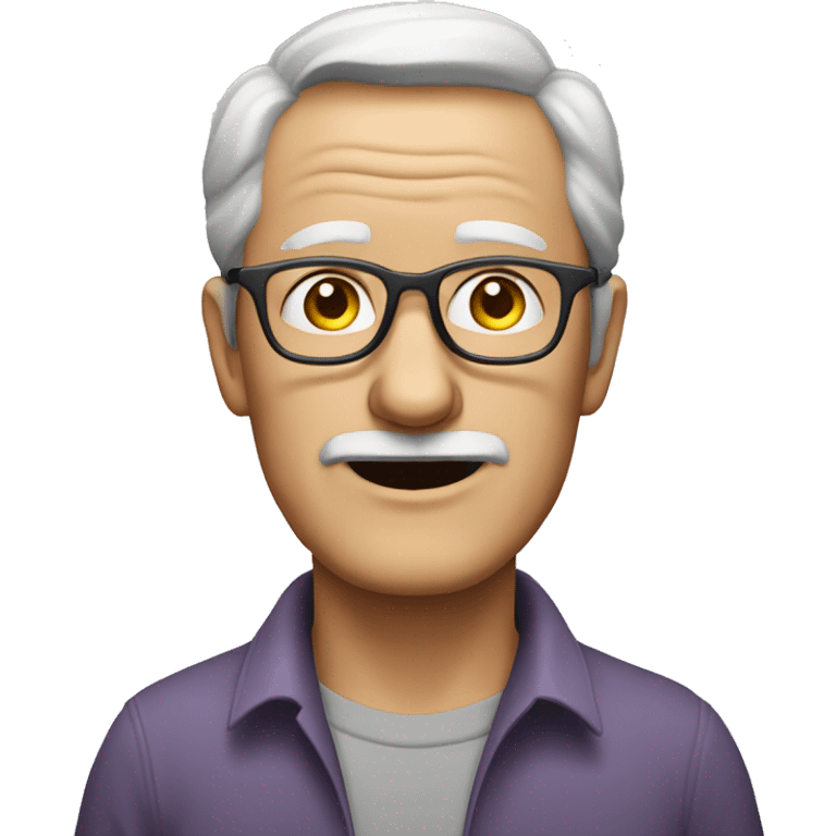 old white man with glasses, no moustache, slightly plum, wearing a plain grey shirt emoji