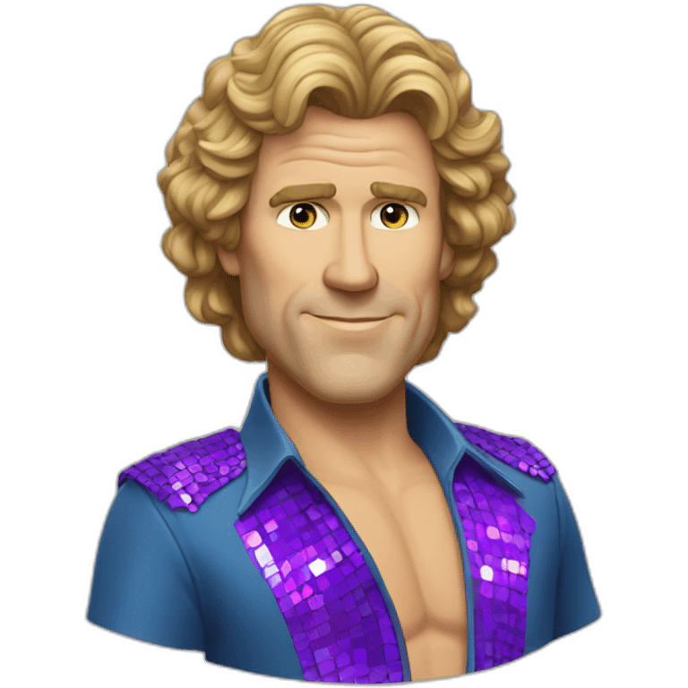 will ferrel realistic, with long blonde straight hair, disco outfit emoji