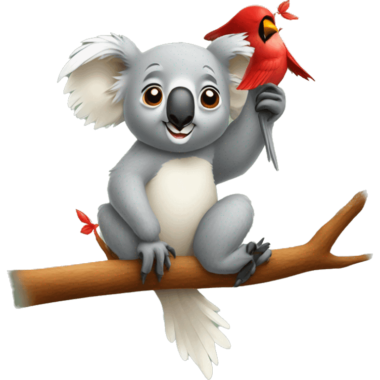 Koala riding cardinal bird emoji