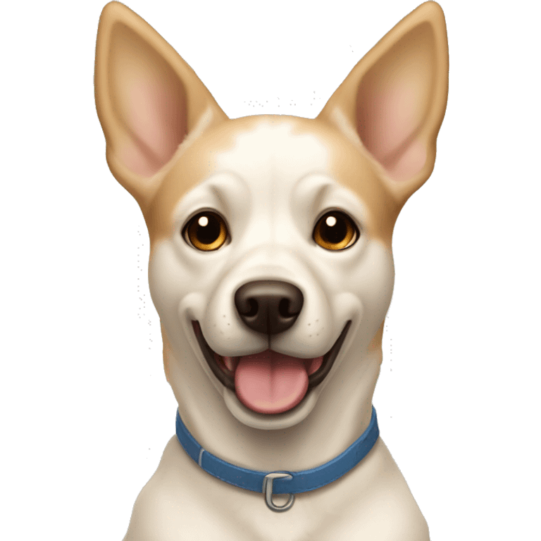 cream white colored dog, pointy ears, brown eyes, light brown nose emoji