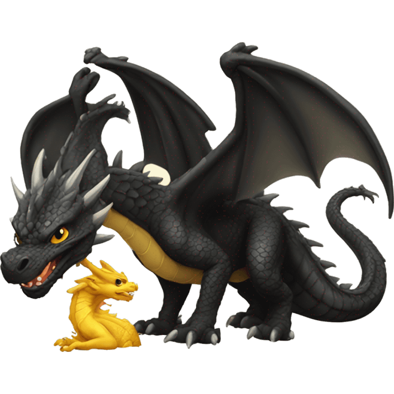 Big black Dragon with Little golden Dragon  emoji