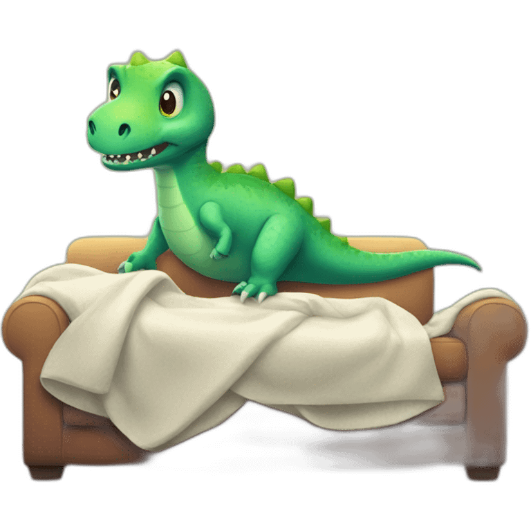 fever sick dinosaur on the sofa under blankets emoji