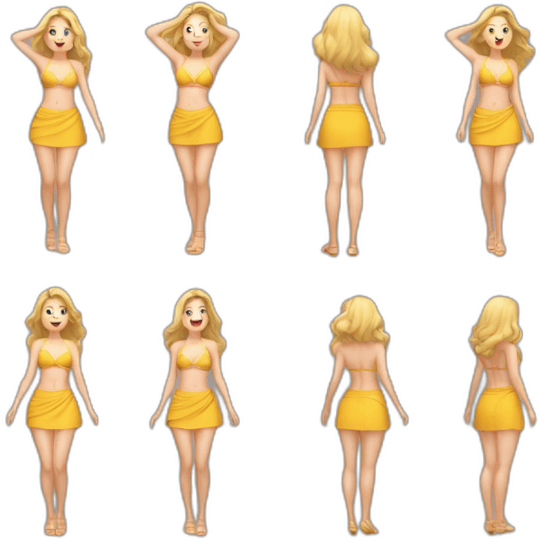 full body back view curvy caucasian beauty in small skirt lifted by the wind bikini emoji