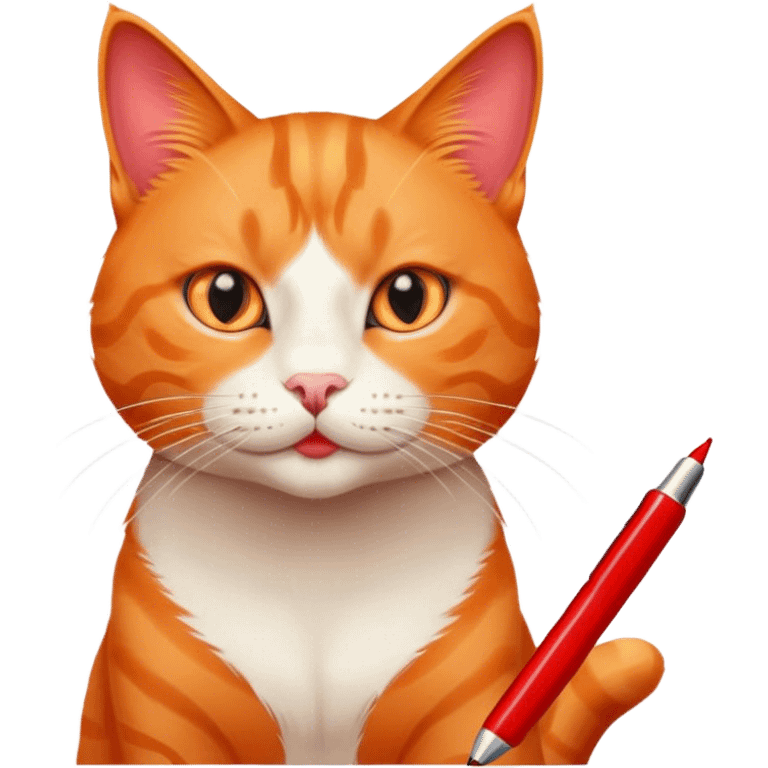 orange cat with a red pen in its mouth emoji