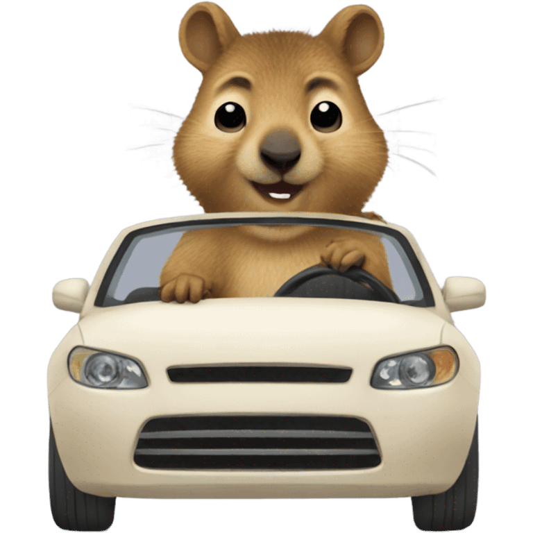 Quokka in a car with a squirrel driving emoji