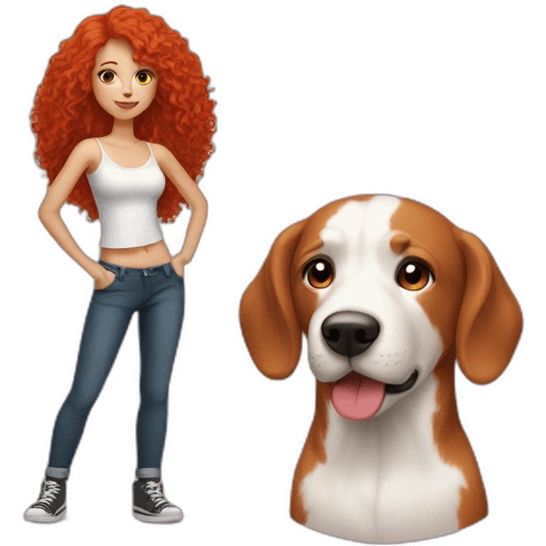 Red hair sexy girl and bishon-frize dog emoji