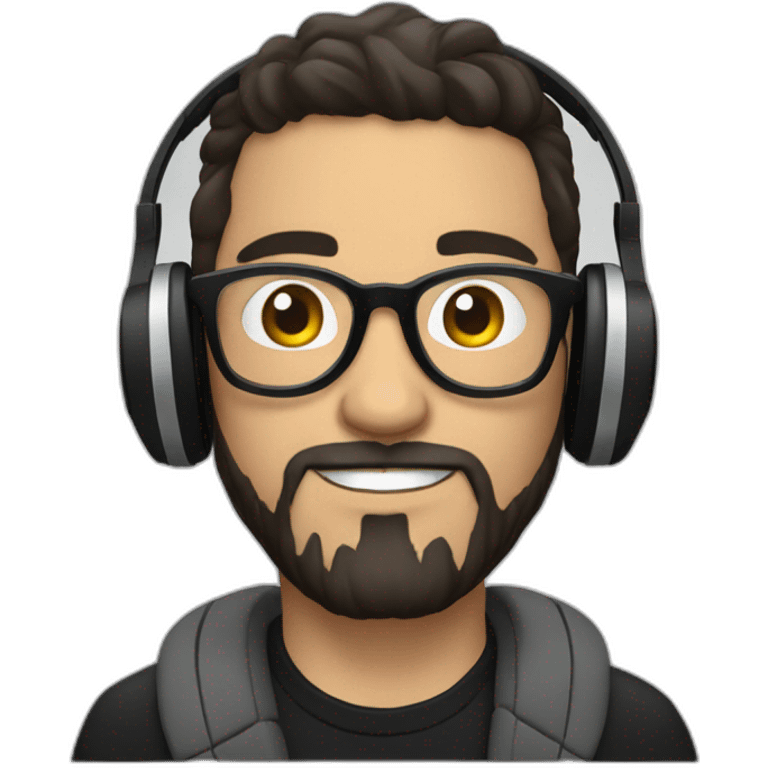 White music producer with dark hair and a short “salt & pepper” beard, and clear round glasses, wearing headphones emoji