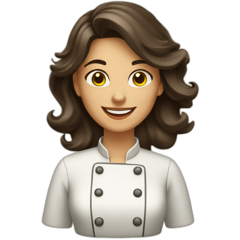 happy spanish woman chef long wavy dark brown hair hazel eyes yellow tone skin  emoji