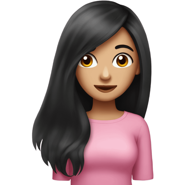 pretty girl with long black hair pink blus emoji