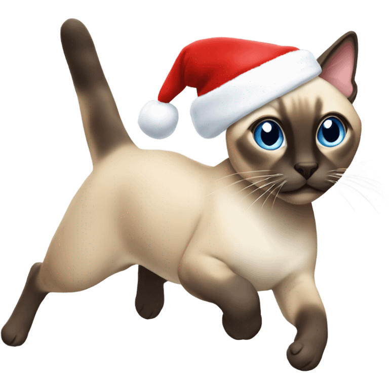 Running Siamese cat wearing a Santa hat  emoji