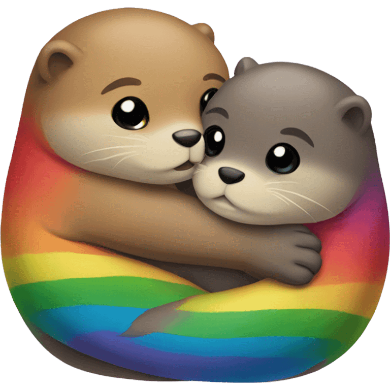 Rainbow otters hugging emoji