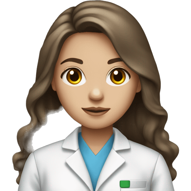 Brunette girl with long hair and blue eyes lab coat emoji