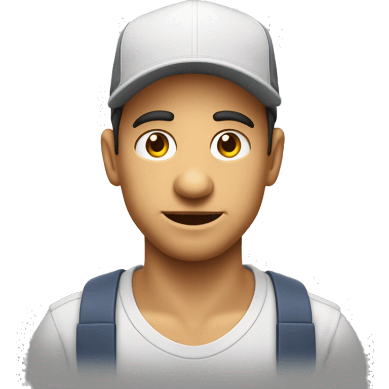 hombre calvo blanco joven con gorra pensando emoji