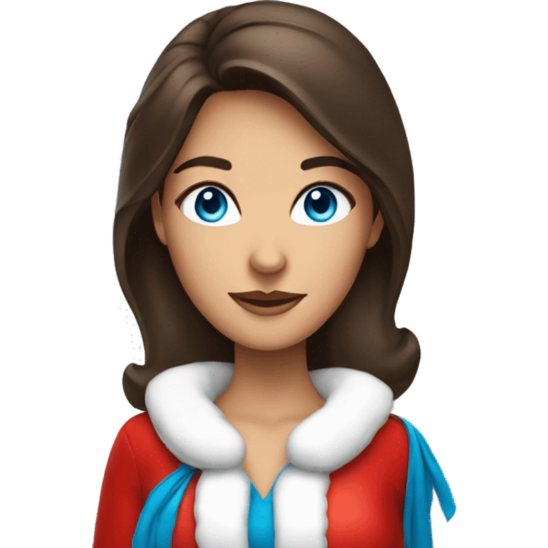 brunette woman in santa costume with blue eyes and tanned emoji