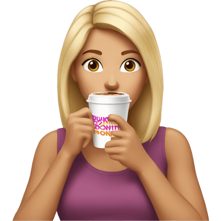 blonde girl drinking dunkin donuts coffee emoji