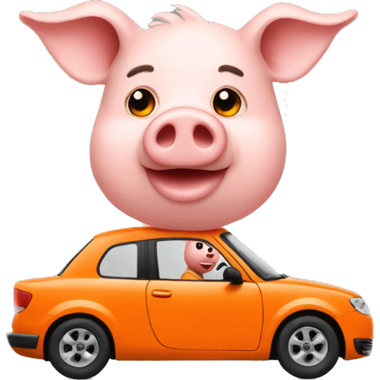 Pig driving orange car emoji