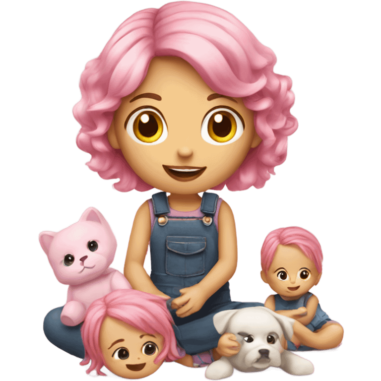 Pink haired girl playing with dolls  emoji