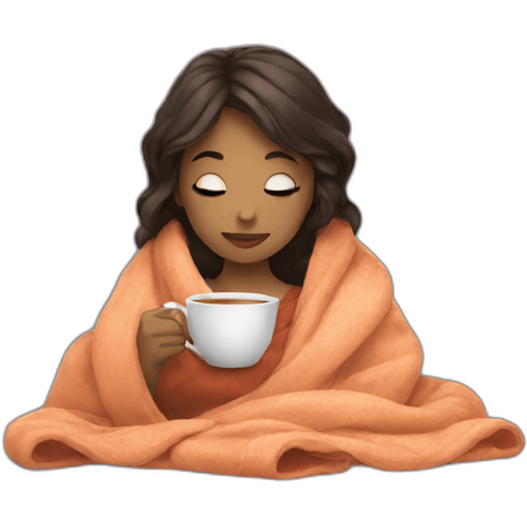 Girl drinking tea with blanket on emoji