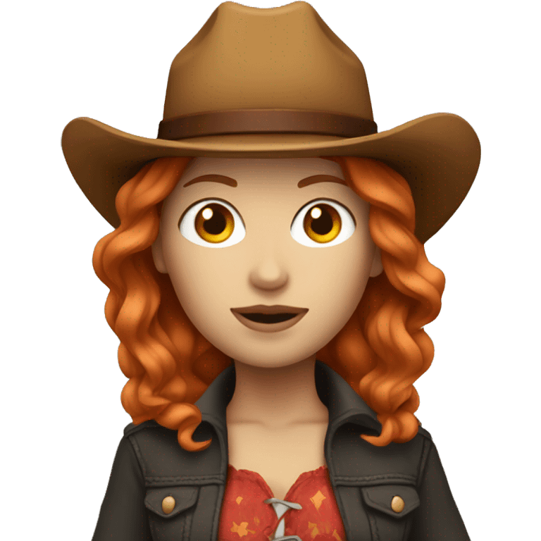 White women with ginger red hair in a cowgirl outfit emoji