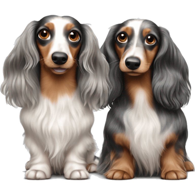 Two Tri Merle long haired Dachshunds together emoji