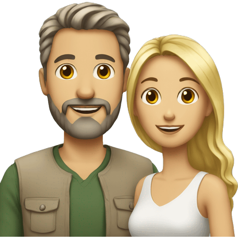 mixed couple , husband is french white man with a beard and wife is african emoji