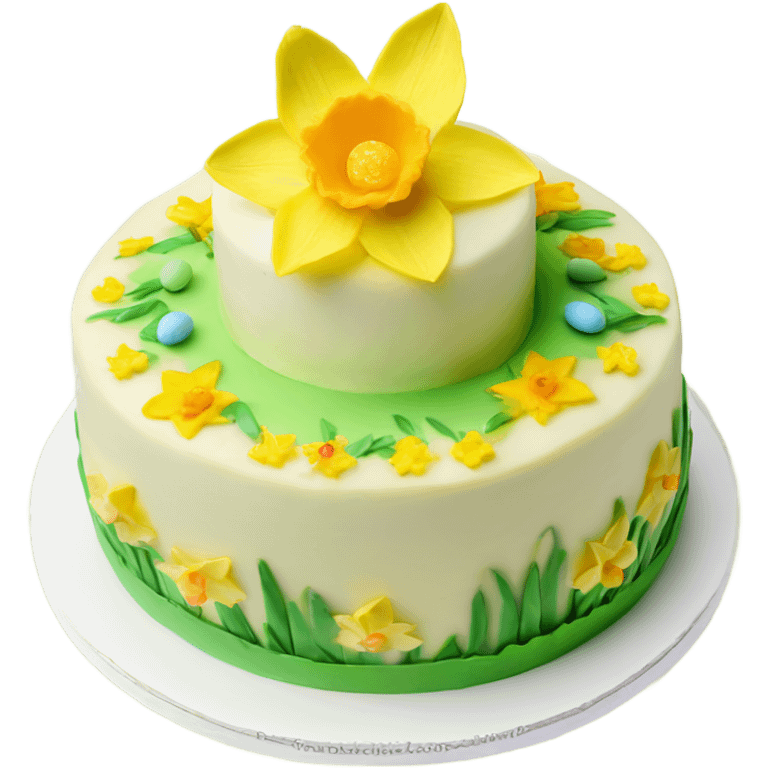 beautifully decorated 2 tier Easter daffodil cake emoji