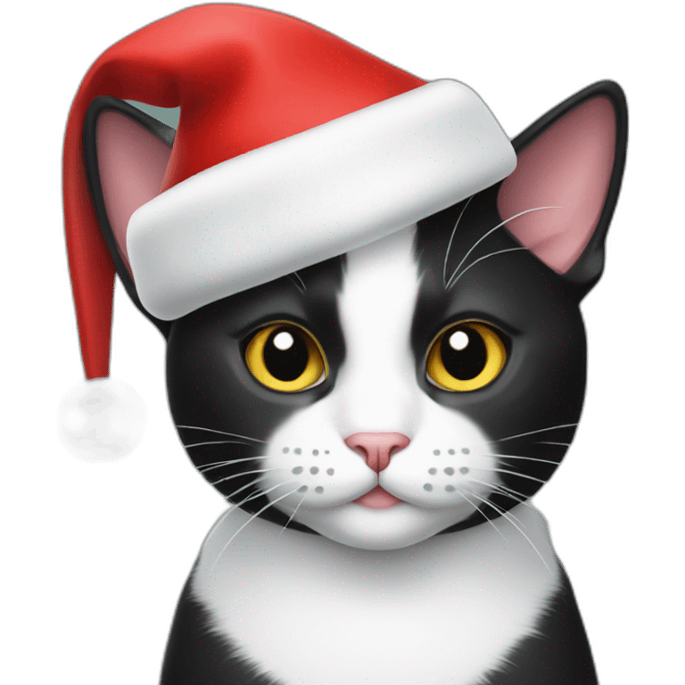 Tuxedo cat with Christmas hat emoji