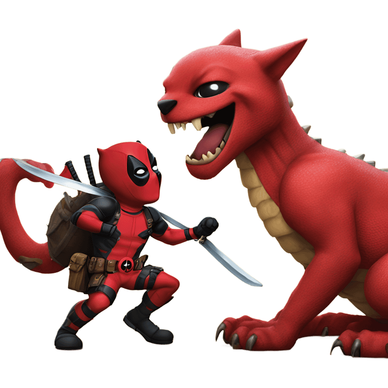 Deadpool on a giant cat fighting a dragon emoji