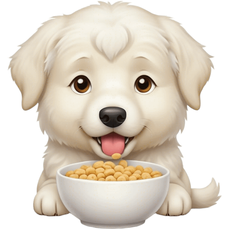 Great white Pyrenees dog eating cereal emoji