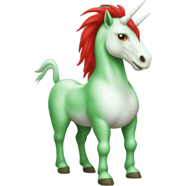 four-legged green unicorn white. a red amazon alien woman, on a unicorn emoji