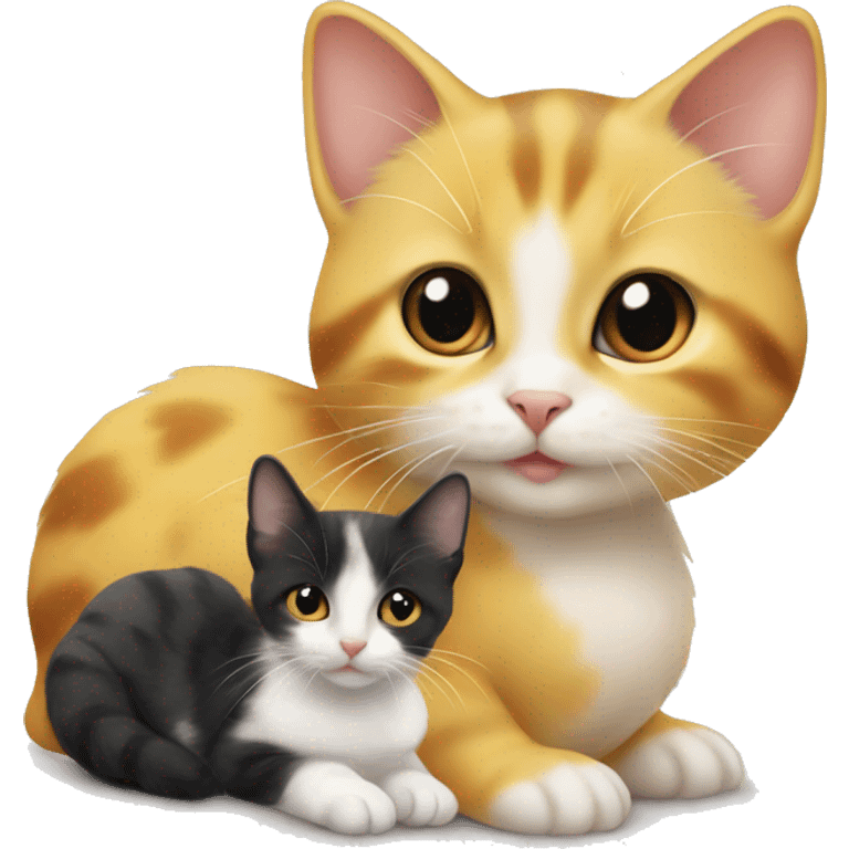 Duckling on a small cat, the cat has a calico color  emoji