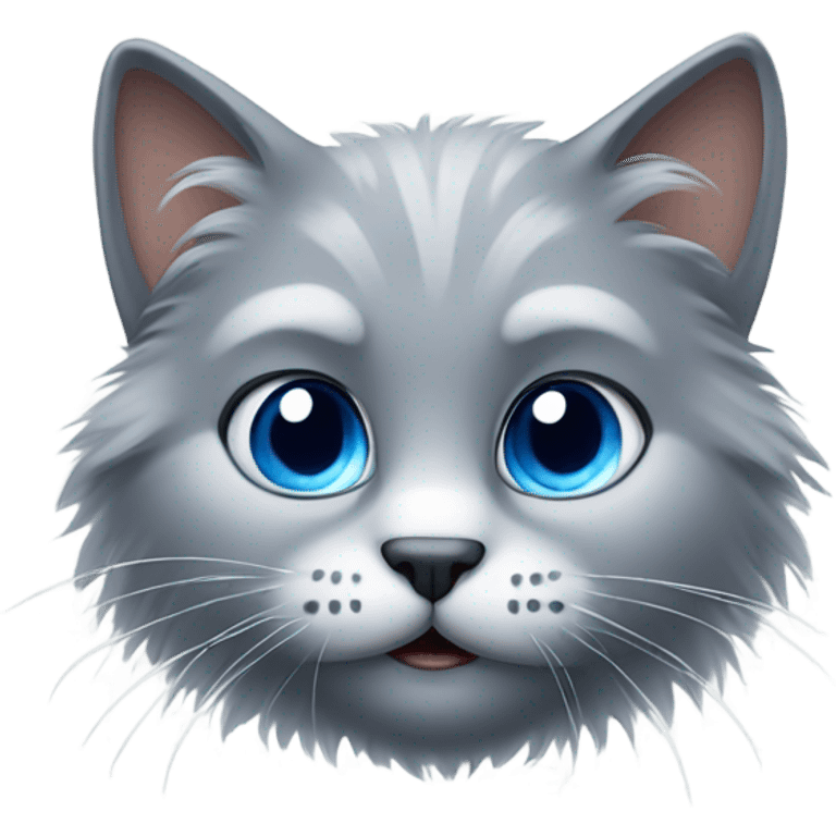 Fluffy grey cat with blue eyes and a tiara emoji