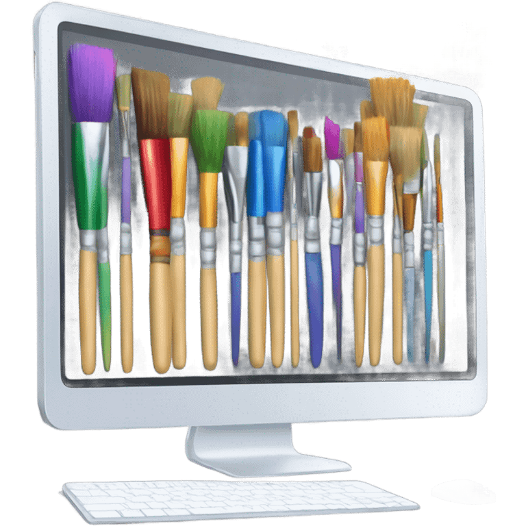 computer screen with art brushes emoji