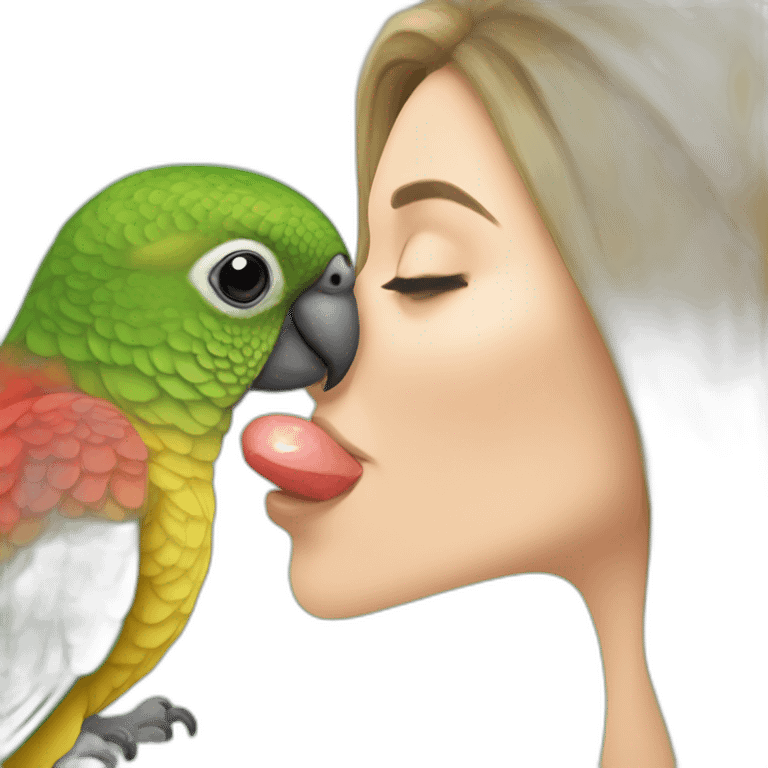 Green cheek conure kissing woman emoji